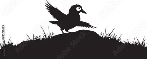 Bird Taking Flight from Grass Silhouette