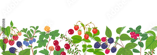 Vector Seamless Border with Forest and Bog Berrie