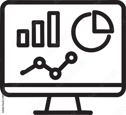 Data analysis computer monitor icon with business charts
