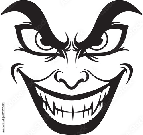 Evil scary face vector illustration with sinister smile and sharp teeth graphic design