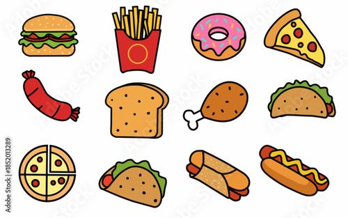 Fast food flat icon set