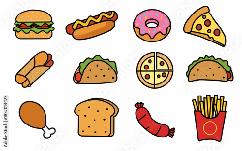 Fast food flat icon set