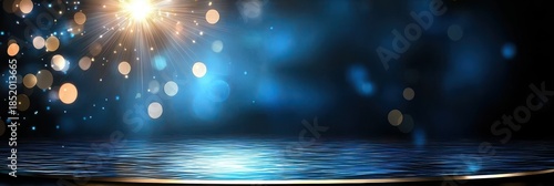 Elegant Blue Background with Sparkling Light and Shimmering Surface