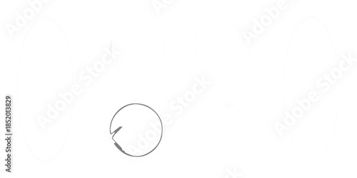 Abstract arrangement of white elliptical and circular shapes on a black background