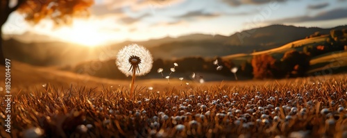 Delicate Dandelion Seeds Dancing in the Gentle Evening Light
