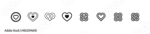 Various heart shapes and interwoven knot symbols for romance affection and endless partnership designs