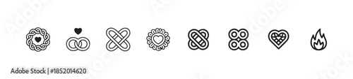 Collection of celtic knot and heart icons representing love connection and eternal union