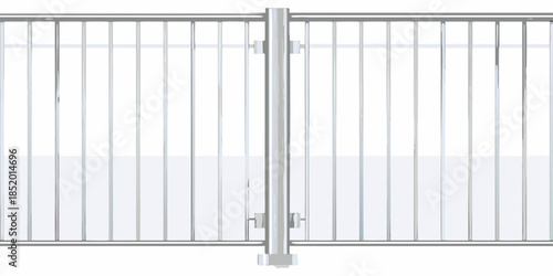 Silver metal barrier with vertical rails and a simple clean design