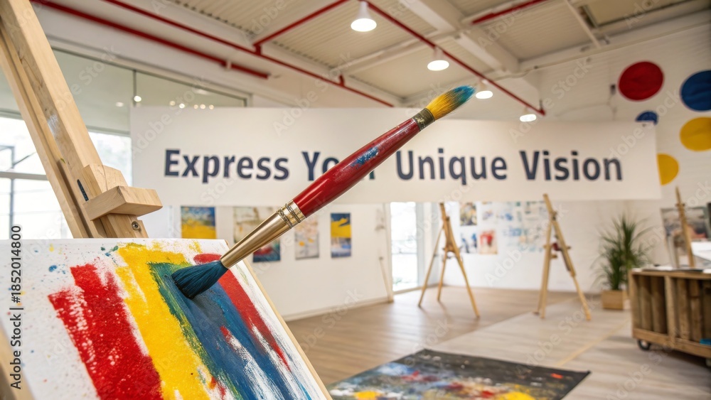 Naklejka premium Paintbrush on Canvas Representing Artistic Expression in a Studio