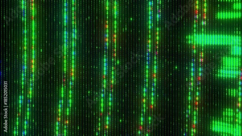 Wallpaper Mural 4K Green Digital Matrix Glitch Animation with Vertical Data Streams Signal Distortion Pixel Noise and Code Corruption as Reusable Interface Overlay Layer for UI HUD Systems Motion Graphics Pipeline FX Torontodigital.ca