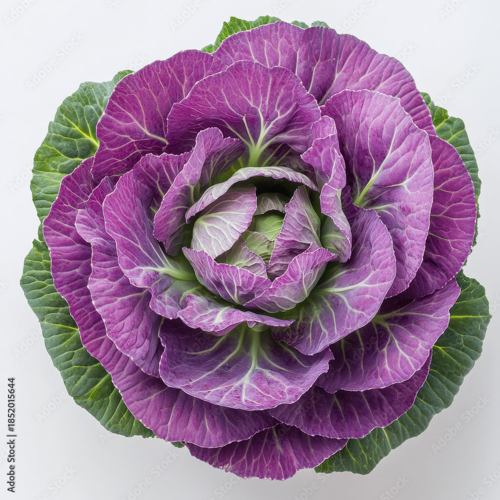 Obraz premium Purple ornamental cabbage top view isolated on white background