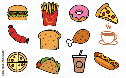 Fast food flat icon set