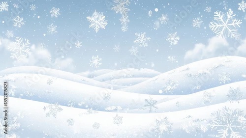 Snowy Landscape with Falling Snowflakes Winter Scene.