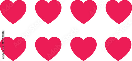 Set of simple pink heart shapes in flat vector style for Valentine's Day, wedding decorations, romantic greeting cards and branding.