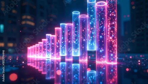 Wallpaper Mural Transparent holographic bar chart rising into digital sky  Torontodigital.ca