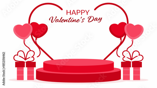Happy valentine's day card with hearts and gifts isolated on white background