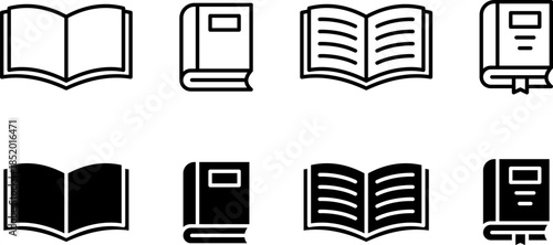 Book Icons Line and Fill Set
