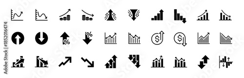 Increase and Decrease icon set. Business growth and fall graph symbol. Vector illustration.