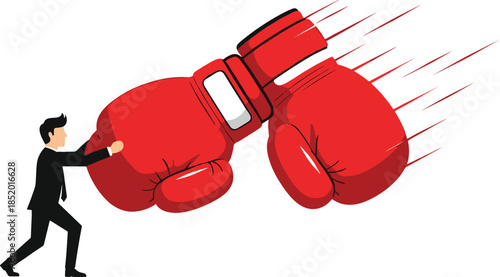 Flat Business Competition Vector Illustration Depicting Risk Management Conflict and Strategic Decision Making