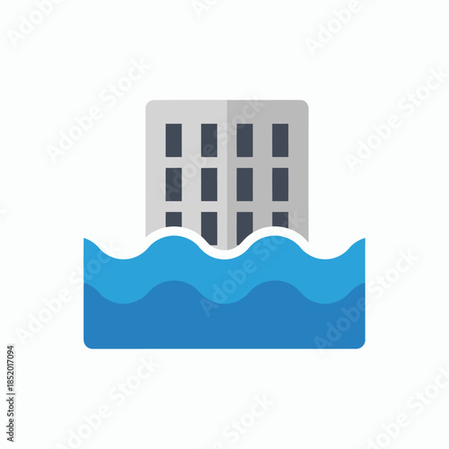 Building submerged in water symbolizing flood and disaster.