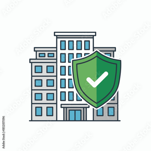 Building with Security Shield Icon.