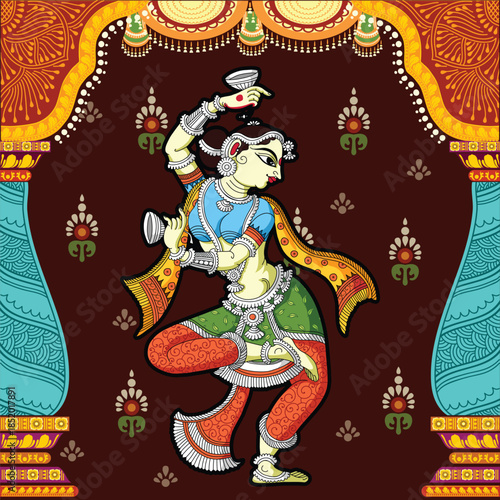 Photos Indian Traditional Folk art Pattachitra Dancing Lady