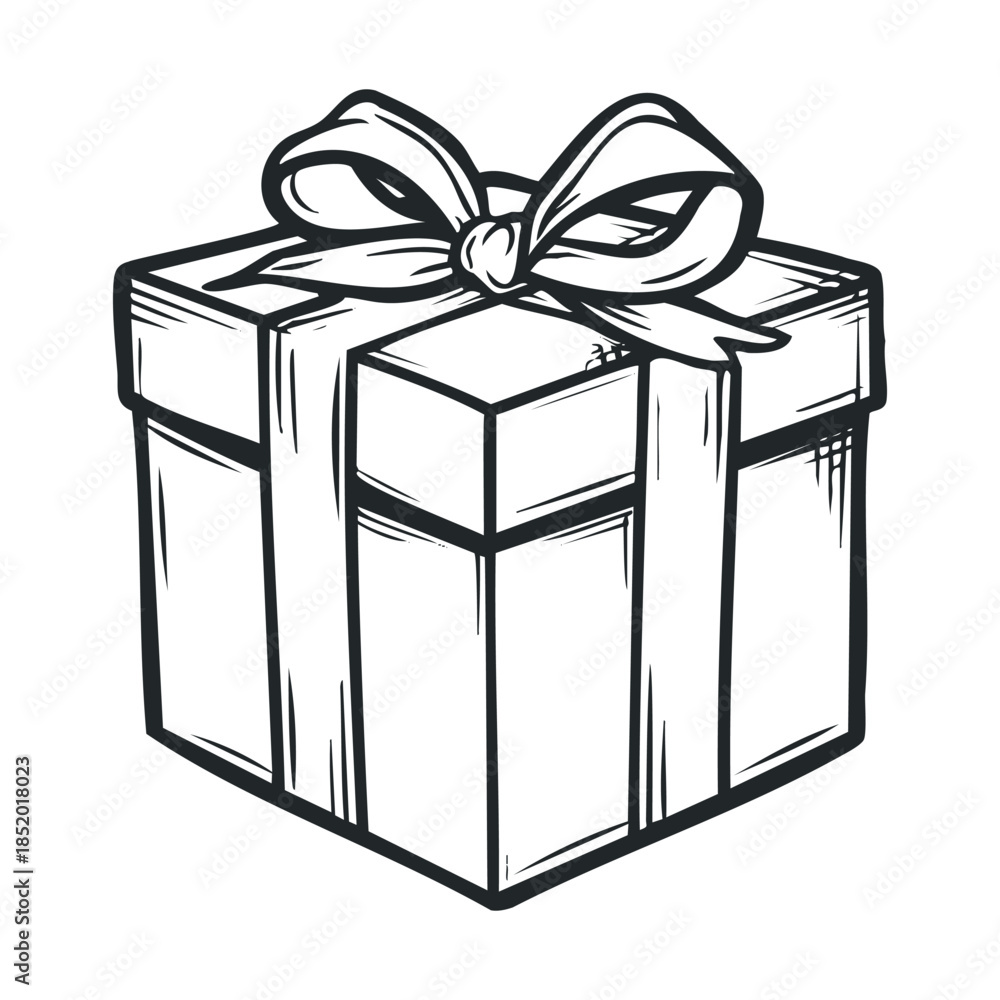 Obraz premium Stylized graphic illustration of a wrapped gift box with a decorative bow on top, perfect for holiday greetings, birthday invitations, anniversary celebrations, and festive event promotions