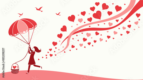 Girl with heart-shaped parachute