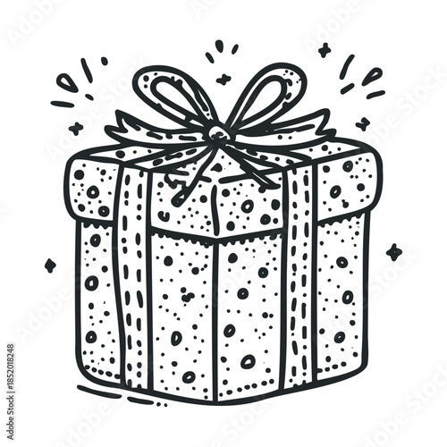 Hand drawn festive gift box with a decorative ribbon and playful dot texture ideal for holiday celebrations birthday event invitations and party decor
