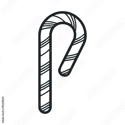 Simple candy cane outline drawing featuring classic stripes, perfect for holiday greetings, Christmas decorations, childrens illustrations, or sweet treat promotional items.