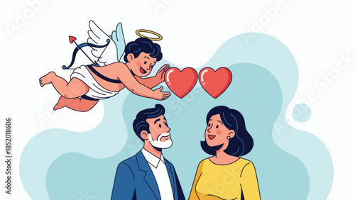 Cupid Shoots Arrows of Love at a Happy Couple.