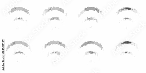 A collection of grayscale curved shapes resembling abstracted eyebrows or arches
