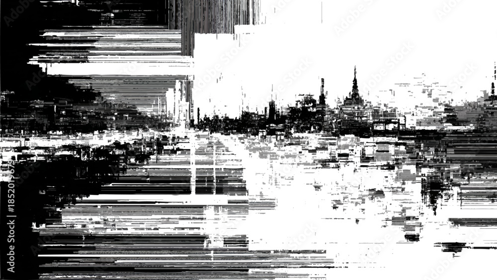 Fototapeta premium Distorted cityscape with glitch effect