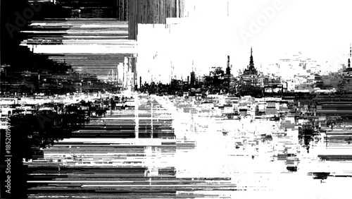 Distorted cityscape with glitch effect