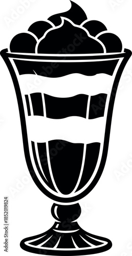 Classic Ice Cream Sundae in Tall Glass Cup Illustration