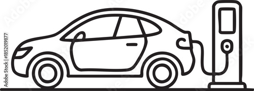 Electric car charging at a station, representing sustainable transportation and e-mobility