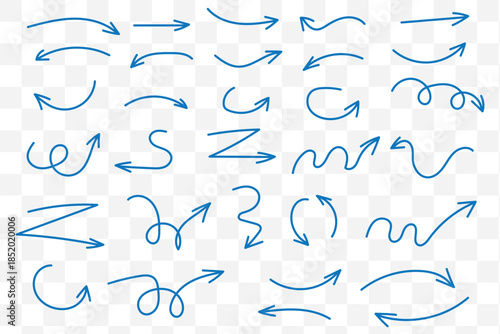 Hand drawn curved and straight arrow set. Black grunge sketch arrow collection. Doodle sketched pointers and direction lines. Wavy and zigzag brush stroke bundle for flyer, poster, brochure. Vector