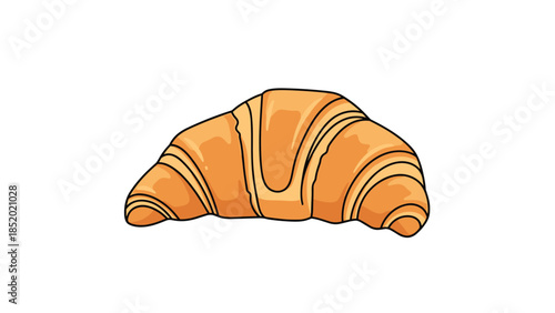 A delicious, flaky, golden-brown croissant, perfectly baked, illustrated in a simple and clean cartoon style on a white background.