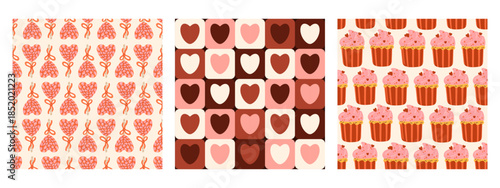 Valentine day seamless pattern collection. Love heart background set textile wrapping scrapbooking