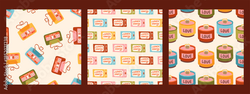 Valentine day seamless pattern collection. Love heart background set textile wrapping scrapbooking