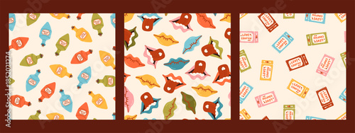 Valentine day seamless pattern collection. Love heart background set textile wrapping scrapbooking