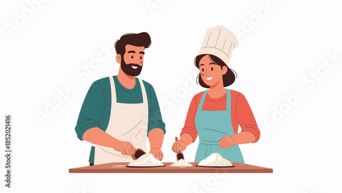 Happy couple baking together in the kitchen.