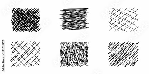 Abstract black and white sketch patterns varied lines and textures displayed