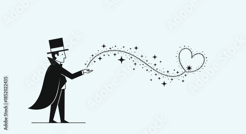 Magician creating a magical heart with sparkling stars.