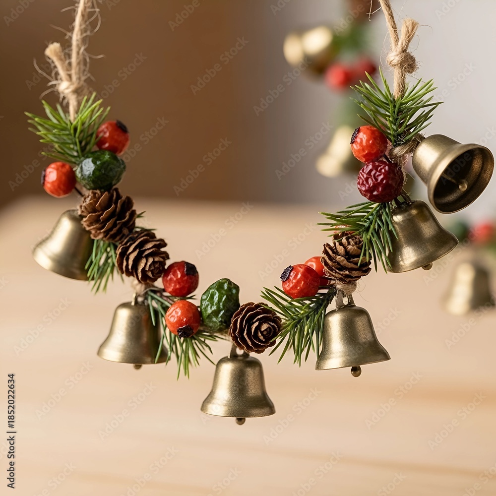 custom made wallpaper toronto digitalCute Natural Pinecones with Berries and Bells Beautiful Christmas Ornament against Warm Background