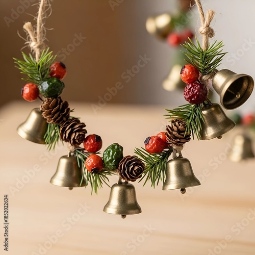 Wallpaper Mural Cute Natural Pinecones with Berries and Bells Beautiful Christmas Ornament against Warm Background Torontodigital.ca