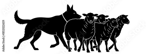 Herding Dog Silhouette Leading a Flock of Sheep