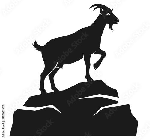 Silhouette of a determined goat standing proudly on a rocky outcrop symbolizing resilience and ambition