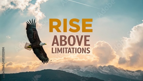 Soaring Eagle in the Sky above Mountain Peaks
