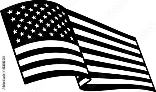 American Flag line art Vector Illustration Black silhouette
